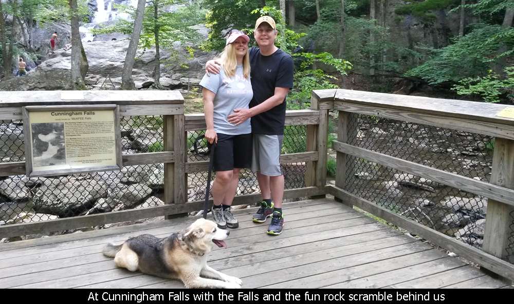 At Cunningham Falls with the Falls and the fun rock scrambles behind us