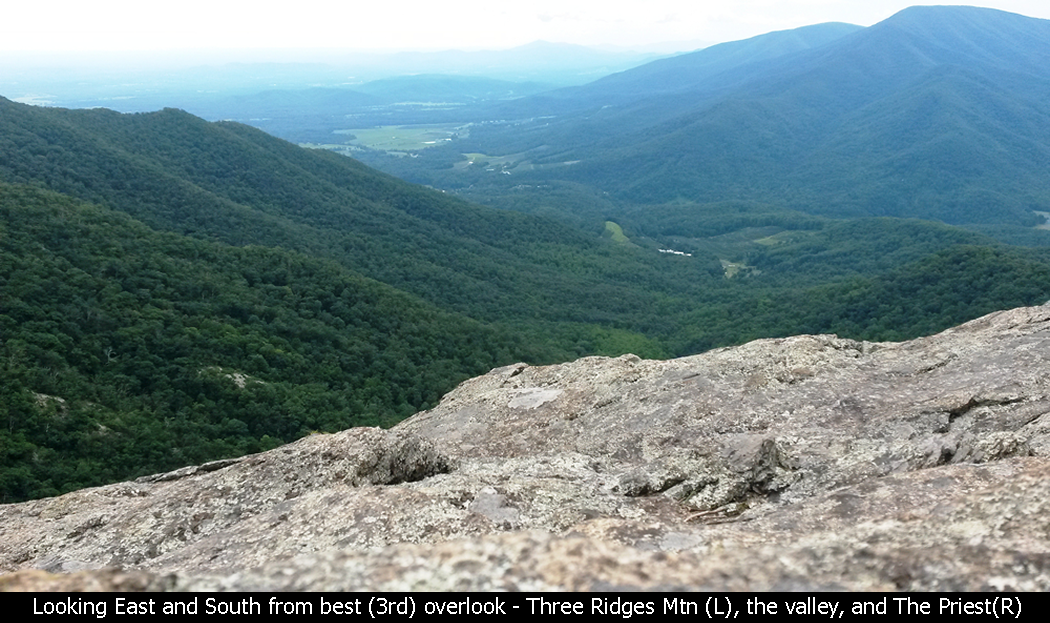 Looking East and South from the best (3rd) overlook - Three Ridges Mtn(L), the valley, and The Priest(R)