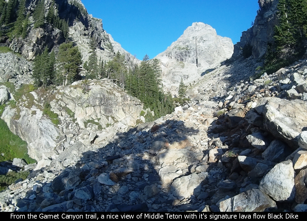 From the Garnet Canyon trail, a nice view of Middle Teton with it's signature lava flow Black Dike