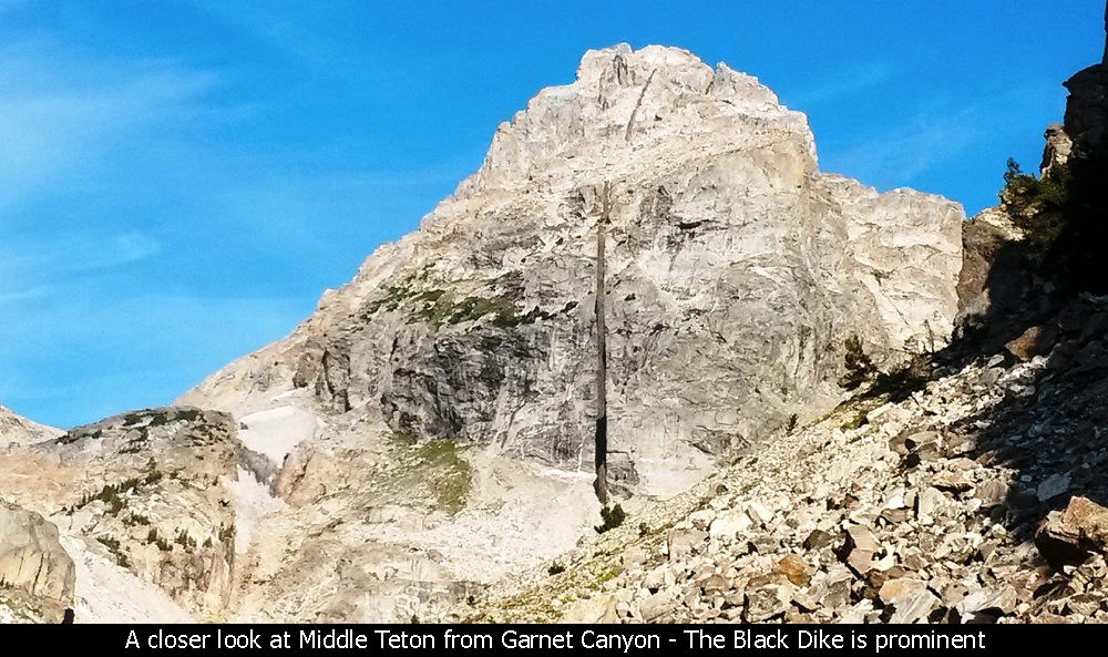 A closer look at Middle Teton from Garnet Canyon - Teh Black Dike is prominent